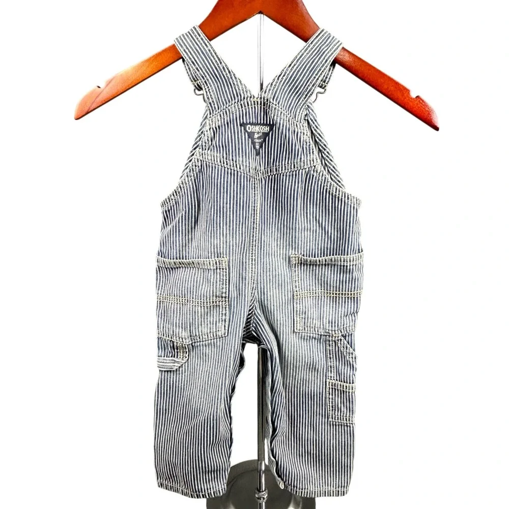 OshKosh Bgosh Kids 12M Blue Hickory Stripe Denim Bib Overalls Vestbak 117415